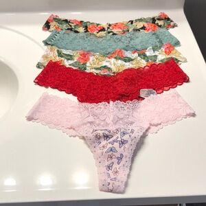5 Victoria's Secret Floral and Lace Panties Set - Green, Red, Pink
